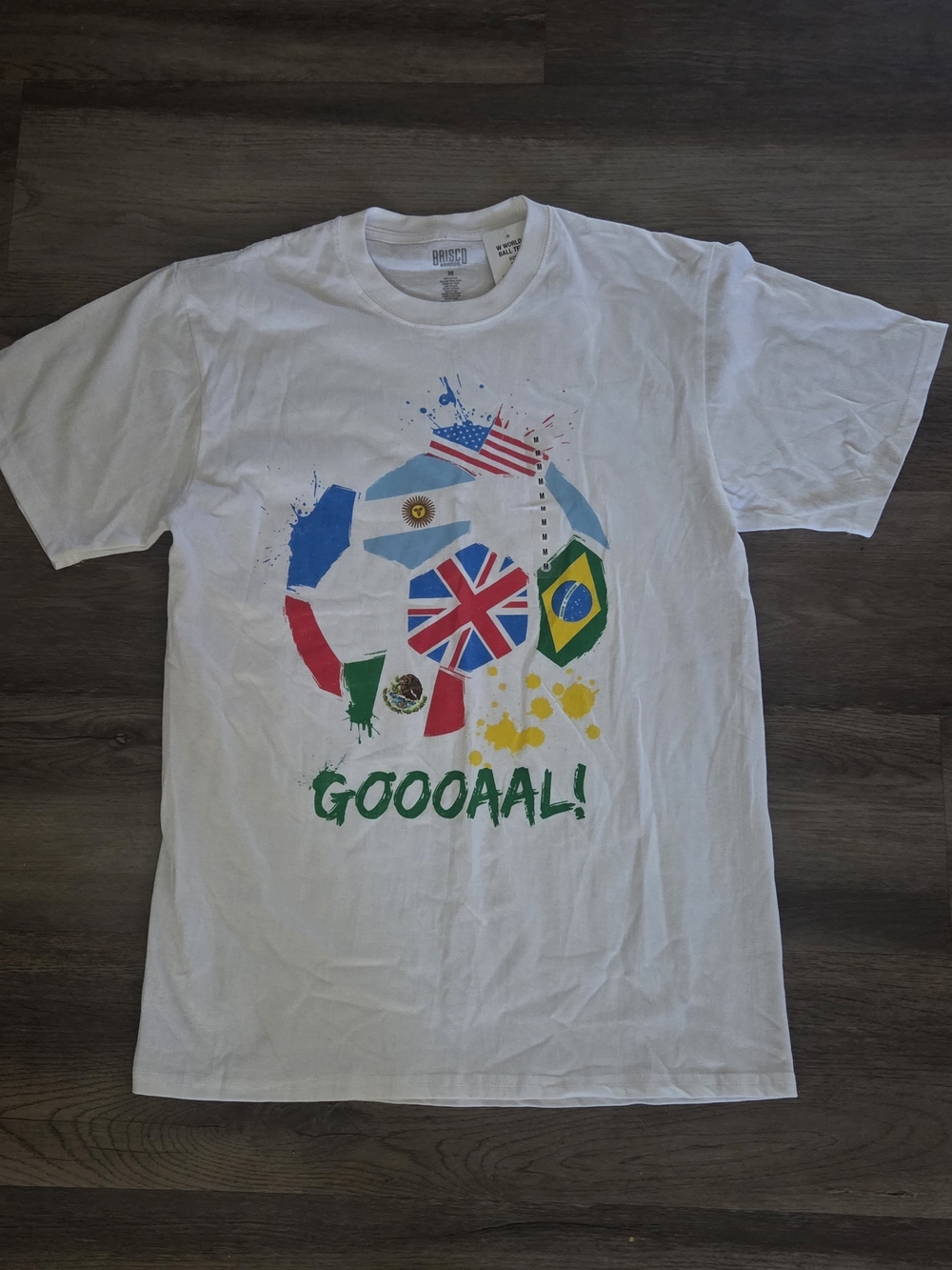 Football T Shirt Size L "Goooaal!" Soccer Brazil Argentina Mexico NWT World Cup